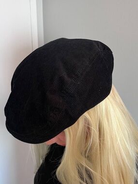 Black Corduroy Newsboy Cap